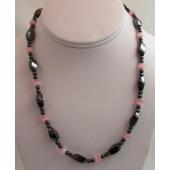 Pink Cat's Eye Opal Twist Hematite Beads Stone Necklace 18inch